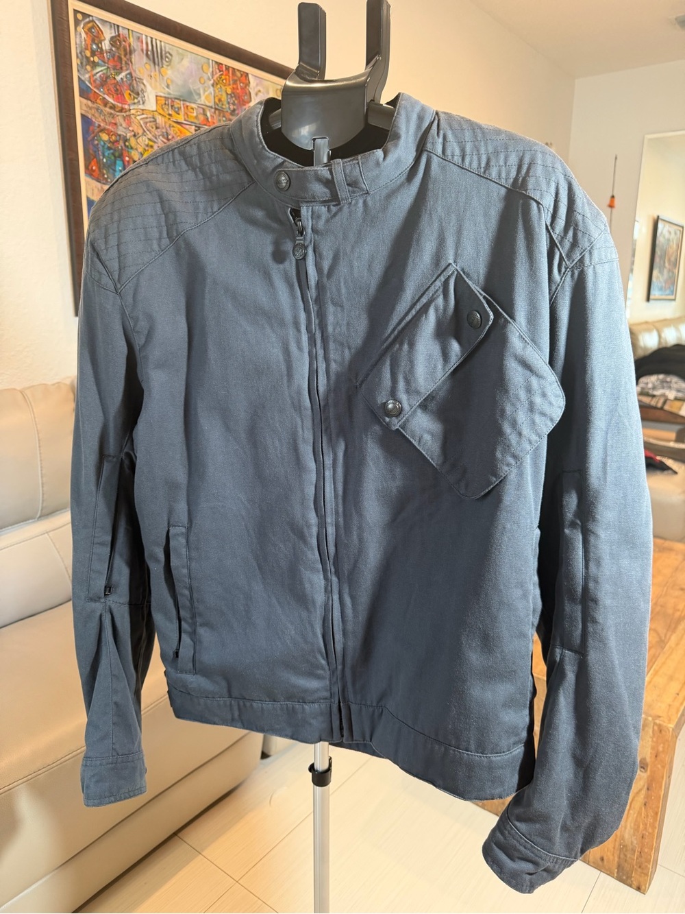 Indian Motorcycle Blue Gray Riding Jacket Quilted Lining Men’s Size XL